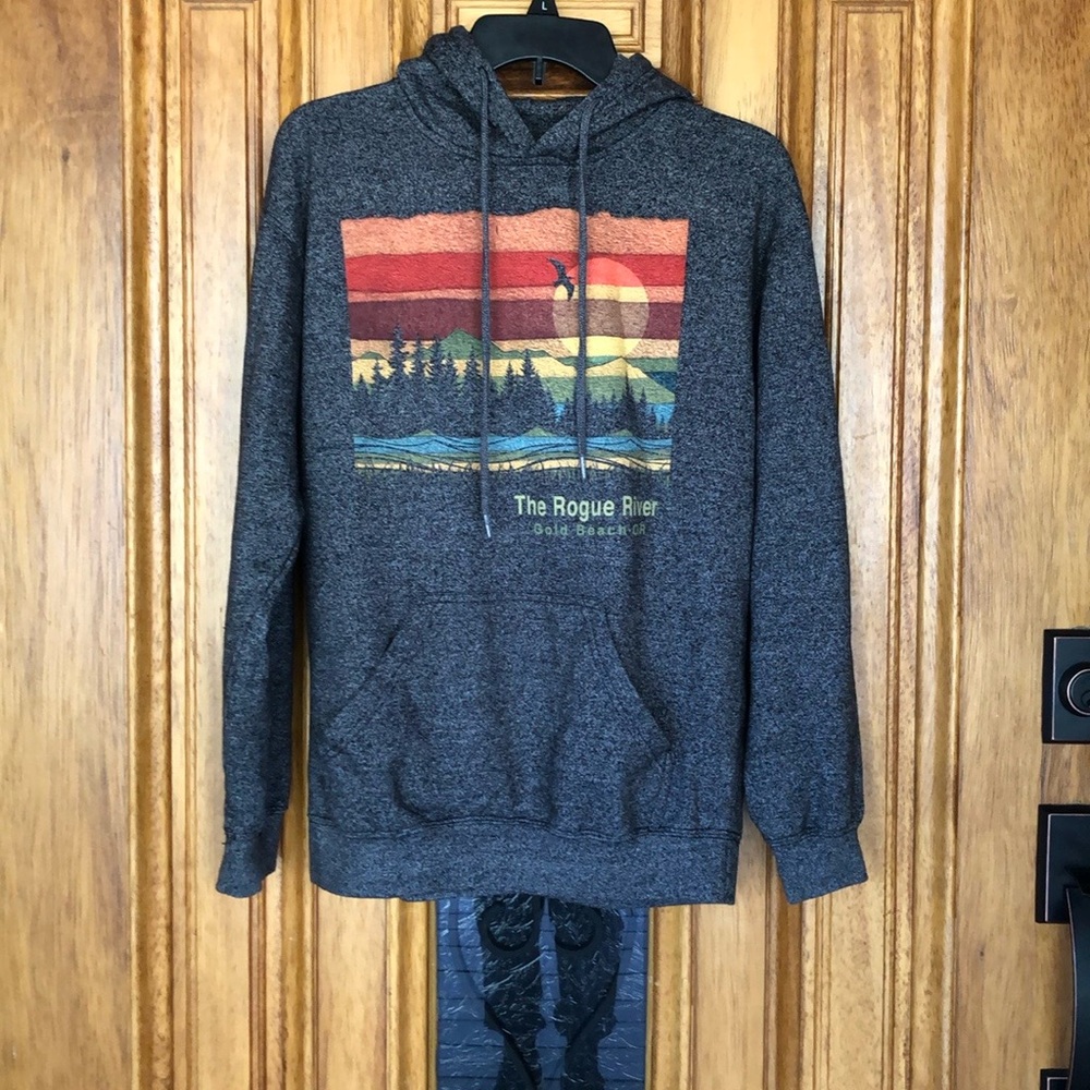 Rouge River Oregon Gray Hoodie Hooded Sweatshirt Top